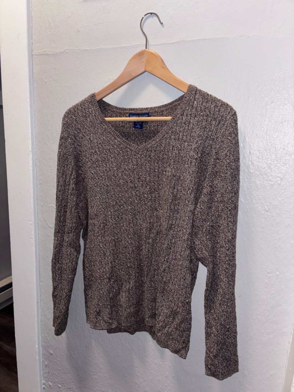 Karen Scott V-Neck Marled Brown Sweater